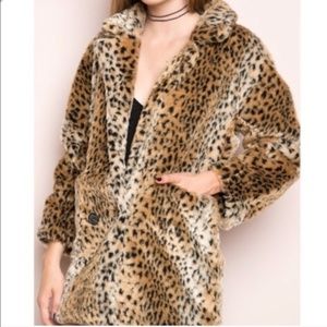 Brandy Melville Faux Fur Animal Print Coat